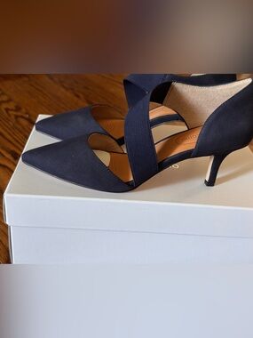 Corso Como Navy Elastic Strap Peep-Toe Sandals